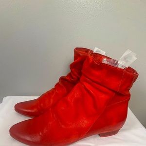 VTG FELMINI RED LEATHER BOOTIE ANKLE BOOTS SIZE 6.5 EURO 37